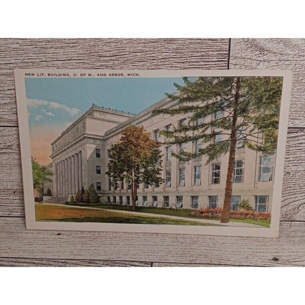 Vintage Postcard New Lit Building U of M Ann Arbor Michigan Ephemera Memoribilia